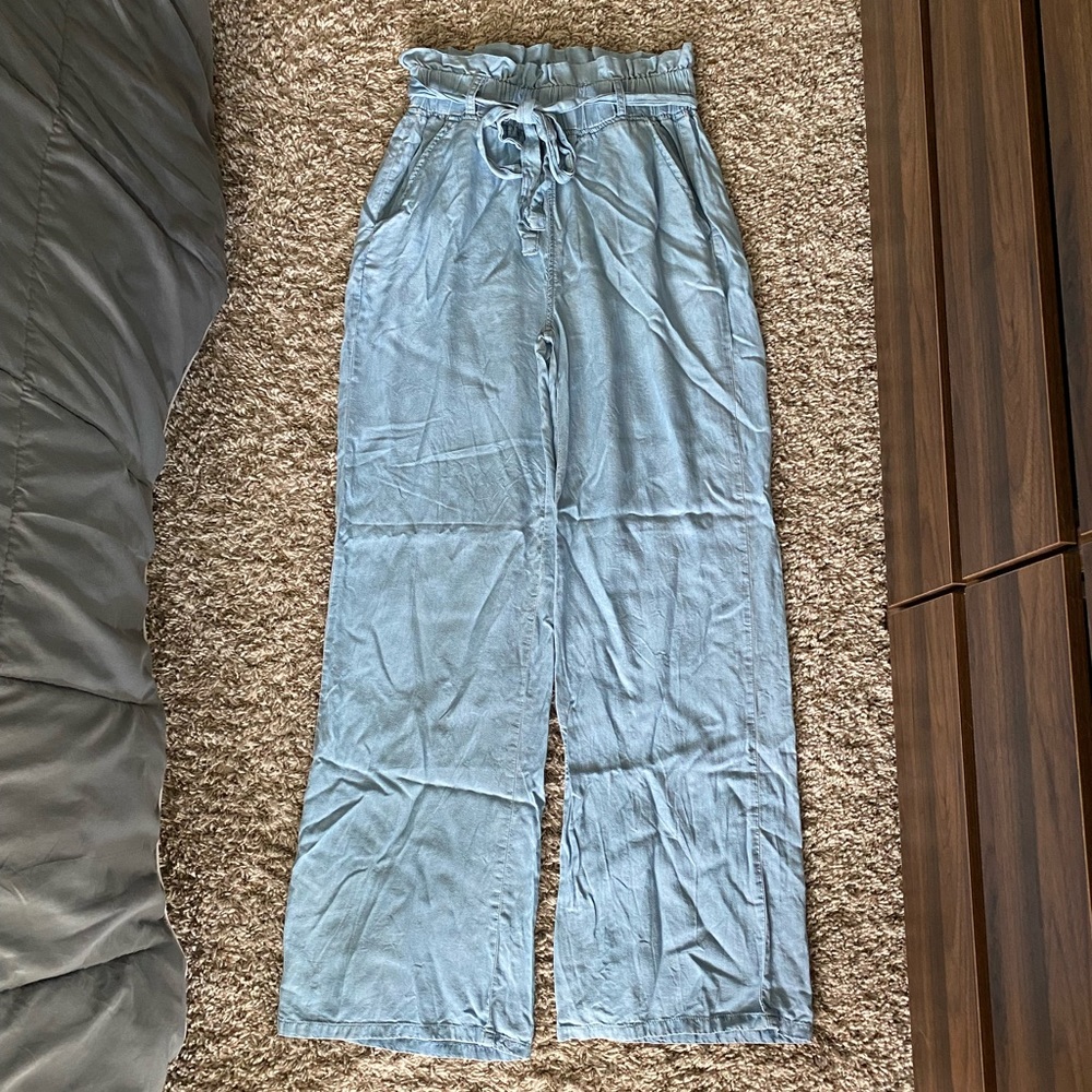 Thread + Supply Wide Leg Light Blue Pull On Pants
